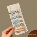 5-piece set of light blue rhinestone and pearl hair clips with bear and heart charms - #8#5198 Blue Pentagram 5-piece Set