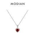 Classic S925 sterling silver necklace featuring a heart-shaped red zircon pendant - 925 Silver / S925 Silver with Red Zirconia