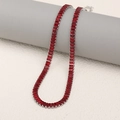 Silver necklace featuring rectangular red gemstone inlay on a textured surface - Steel-Red Necklace
