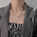 Minimalist silver square piece necklace for women worn with modern fashion blazer - Silver