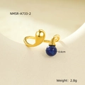 Detailed macro of 18K gold plated ring with blue stone and teardrop metal tip - One Size / Blue (NMSR-A733-2)