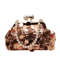 Elegante roségoldene Pailletten-Clutch mit Doppelperlenverschluss und Perlenkette - Champagner