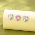Zilveren titanium stalen hart oorbellen met blauwe, roze en witte zirkoon - Wit (Enkel Stuk)