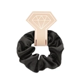 Black satin scrunchie with silky finish on a diamond-shaped decorative display card - With Card / Black