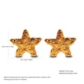 Detailed view of gold-plated stainless steel starfish earrings with 26.1mm size dimensions - Stainless Steel Starfish Textured