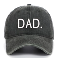 Detailed view of white DAD embroidery on a vintage washed dark grey cotton baseball cap - One Size / Army Green