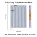 Detail view of 5-cavity silicone bookmark mold with resin craft measurements - 5 Cavity Long Strip Blank Bookmark Mold