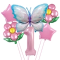 Blue and pink butterfly foil balloon set with pink number 1 for girls 1st birthday party - Number 1 / Pearlescent Pink