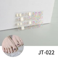 Close-up of 3D gold-stamped toe nail stickers JT-022 with white pearls and glitters - Gold Sequin Colorful Star (JT-022)