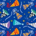 Deep blue birthday gift wrapping paper with colorful party hats and Happy Birthday text - Balloon Birthday Hat / 50x70cm