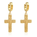 Gold plated stainless steel cross earrings with hammered texture and polished finish - Gold