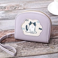 Portafoglio corto viola in pelle PU da donna con finestra a gatto e cinturino a zip - Viola Chiaro