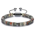 Natural agate and black magnetic stone beaded bracelet with adjustable woven cord strap - Multi-color Disc Bead Style (Style-1)