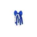 Dettaglio di un fiocco per capelli in nastro grosgrain blu e bianco con nastri ricci - Blu Reale/Bianco