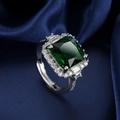 Silver open ring with square emerald green gem and sparkling clear zircon accents - Green Diamond [white Gold] 10mmljz-13 / Adjustable Open