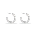 Detailed macro view of polished silver stainless steel thick hoop earrings on white - 5.0 Thick C-shaped Round Ear Buckle (Steel/MS-027)
