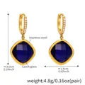 Boucles d'oreilles créoles en acier doré avec verre tchèque bleu carré et cristaux - Or Bleu
