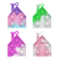Rainbow house-shaped pop it keychain fidget toy in four multi-color silicone patterns - House Pop