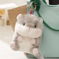Grey and white plush hamster keychain with pink ears and golden metal clasp for bags - Grey Hamster