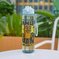 Gourde bleue à paille motif cartoon avec bouchon sécurisé et dragonne portable - 700ml / Nouveau-Vert Transparent