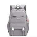 Zaino grigio minimalista grande capacità con fibbia bianca e ciondolo intrecciato - Grigio chiaro