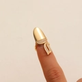 Gold-plated nail ring with cubic zirconia stones in an elegant leaf-shaped design - Polished Leaf Pave Armor (WG-0898)