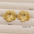 Minimalist 14K gold plated stainless steel flower earrings, 30mm diameter, 9.2g weight - Gold