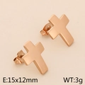 Minimalist 18K rose gold plated stainless steel cross stud earrings, 15x12mm size - Cross / Rose Gold