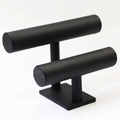 Two-tier black velvet T-bar jewelry display stand for bracelets and watches - Black PU Double Layer Bracelet Stand