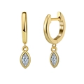 Elegant 18k gold plated S925 silver hoop earrings with marquise cut crystal pendant - Gold Marquise Cut Charm Huggies / Gold Marquise Zirconia