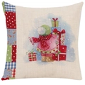 Christmas throw pillow cover with linen patchwork and festive child illustration - 45*45cm (No Insert) / Style-14 (Child Back View with Gifts)