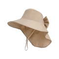 Cappello parasole kaki a tesa larga con protezione per il collo e fiocco decorativo - Cachi