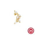 Golden S925 sterling silver ear stud with curved leaf design and marquise zircon stones - Arc Leaf Style (5547009114667)