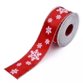 Red Christmas ribbon with white snowflake patterns and silver glitter wired edges - Red Snowflake Ribbon Width 4cm (10m/Roll)