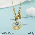 18K gold plated stainless steel necklace with evil eye and Fatima hand charms - Evil Eye and Fatima Hand Pendant (KN286196-FA)