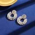 Exaggerated gold earrings with sparkling zircon crystals in a radiant geometric design - Sunburst Round Zirconia Studs (Silver Pin) / Gold