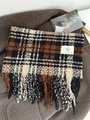 Plaid mohair scarf with tassels in black and caramel brown checkered knit pattern - Black Coffee Plaid