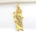 Detailed close-up of a gold-plated St. Jude religious pendant with micro-set zircon crystals - 09-Gold White Zirconia Figure