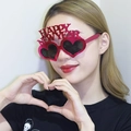 Red heart-shaped Happy New Year party glasses for festive holiday celebrations - Rose Red Electroplated Heart New Year Glasses