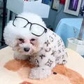 Fleece pet jumpsuit with brown vintage monogram pattern for small dogs and cats - Vintage Print