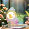 Luminous mermaid seashell night light with coral base in a soft pink and white finish - Conch Lying Style (2104-55)