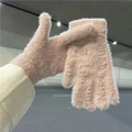 Pink plush faux fur winter gloves for women offering warm and soft thermal protection - Pink