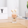 Car air vent perfume bottle with square wooden cap and diffuser sticks in a clear glass finish - Clear / With Engraving