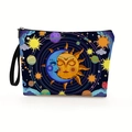 Cosmetic bag with celestial sun and moon patterns featuring a sturdy black handle and zipper - 17x25cm / Sun Moon Print (Style 1)