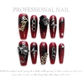 Gothic handgemaakte coffin kunstnagels met donkerrood kleurverloop, 3D-rozen en kruisen - Extra Klein (XS)
