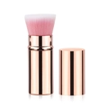 Portable rose gold retractable makeup brush with pink gradient bristles for powder application - Large Flat Head / Gold