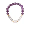 Purple amethyst beaded bracelet with white lucky beast charm and gold spacer beads - Amethyst Pixiu Style (WB335)