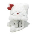 Schattige witte pluchen kattenmuts voor dames met rode strik en zachte oorflappen - M(56-58cm) / Strik Kat
