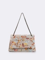 Embroidered sequin shoulder bag with colorful mosaic pattern and woven chain strap - Patchwork Sequin