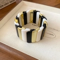 Geometric stretch bracelet featuring black white and gold acrylic rectangular modules - Modern Tri-color Rectangular Style (Gold Black White)
